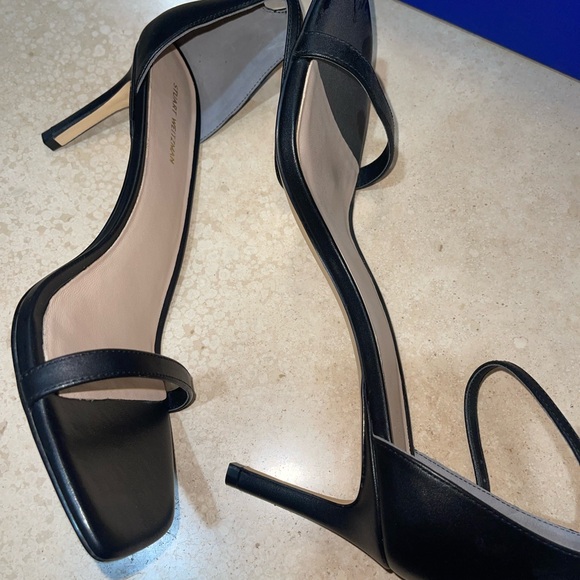 STUART WEITZMAN Amelina 75 Leather Ankle Strap Heel Sandals Black Size 12 US - Picture 4 of 9